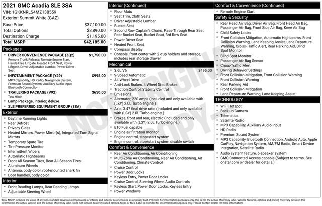 Certified 2021 GMC Acadia SLE w/ Driver Convenience Package AWD/4WD image 6
