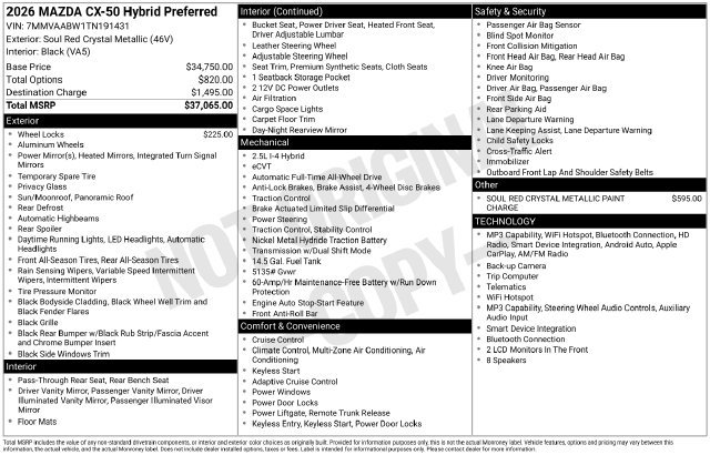New 2026 MAZDA CX-50 2.5 Hybrid w/ Preferred Pkg AWD/4WD image 4