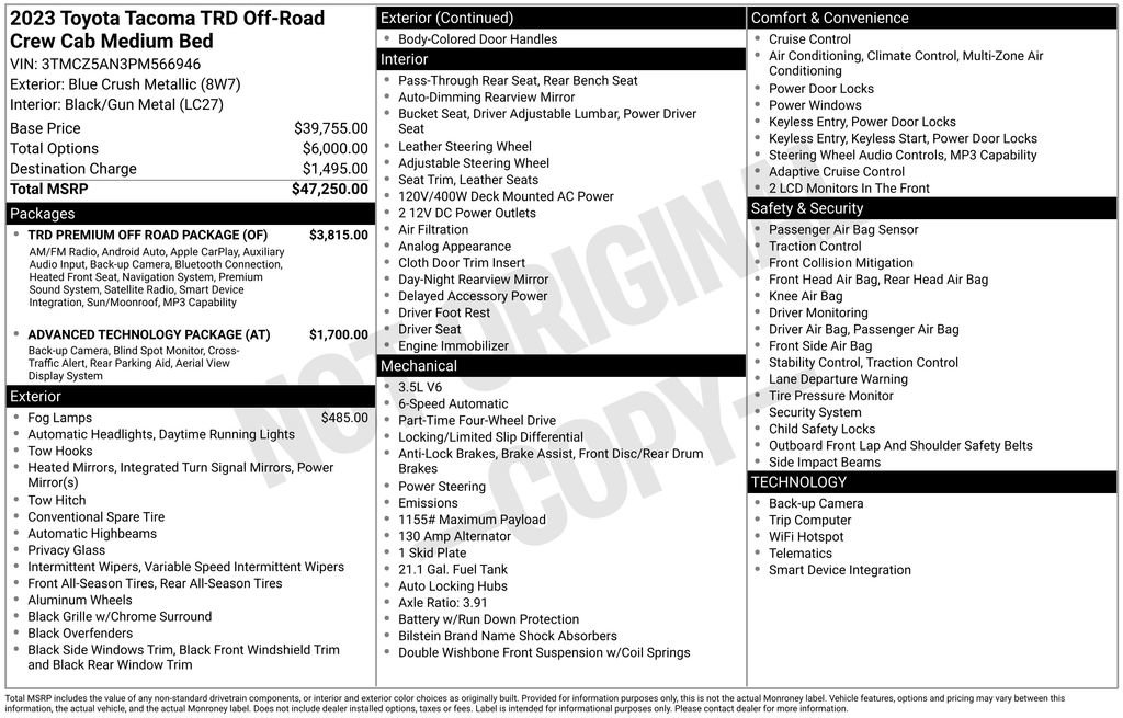Used 2023 Toyota Tacoma TRD Off-Road w/ TRD Premium Off Road Package AWD/4WD image 5