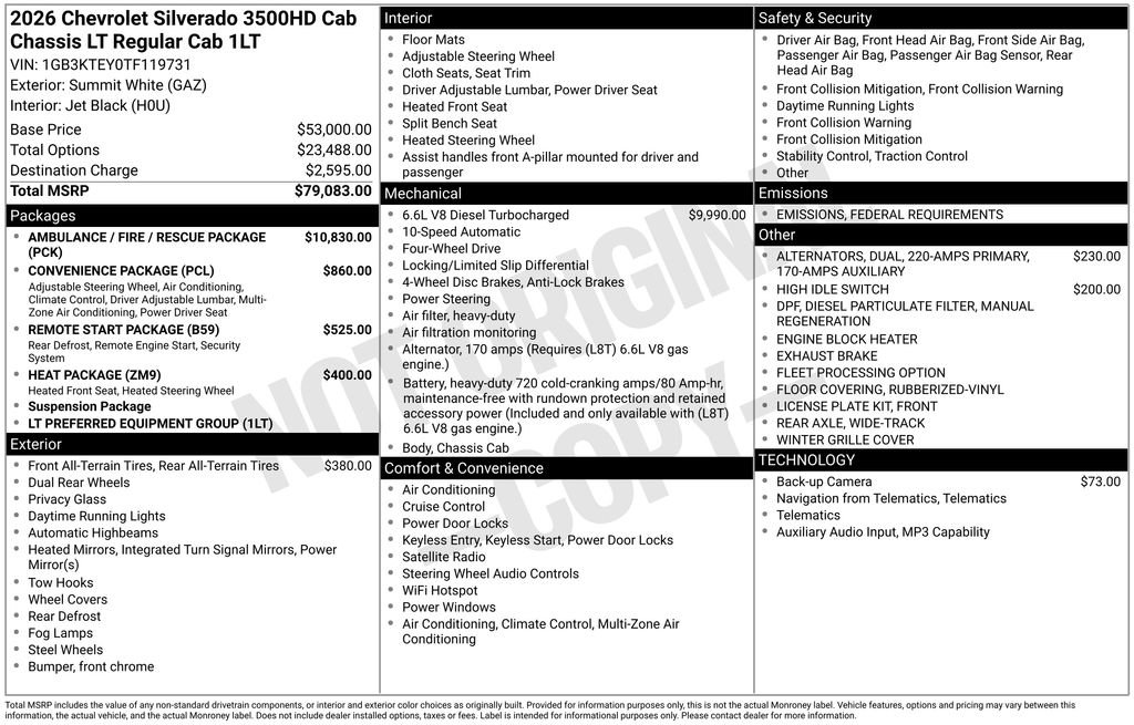 New 2026 Chevrolet Silverado 3500 LT w/ Ambulance/Fire/Rescue Package image 28