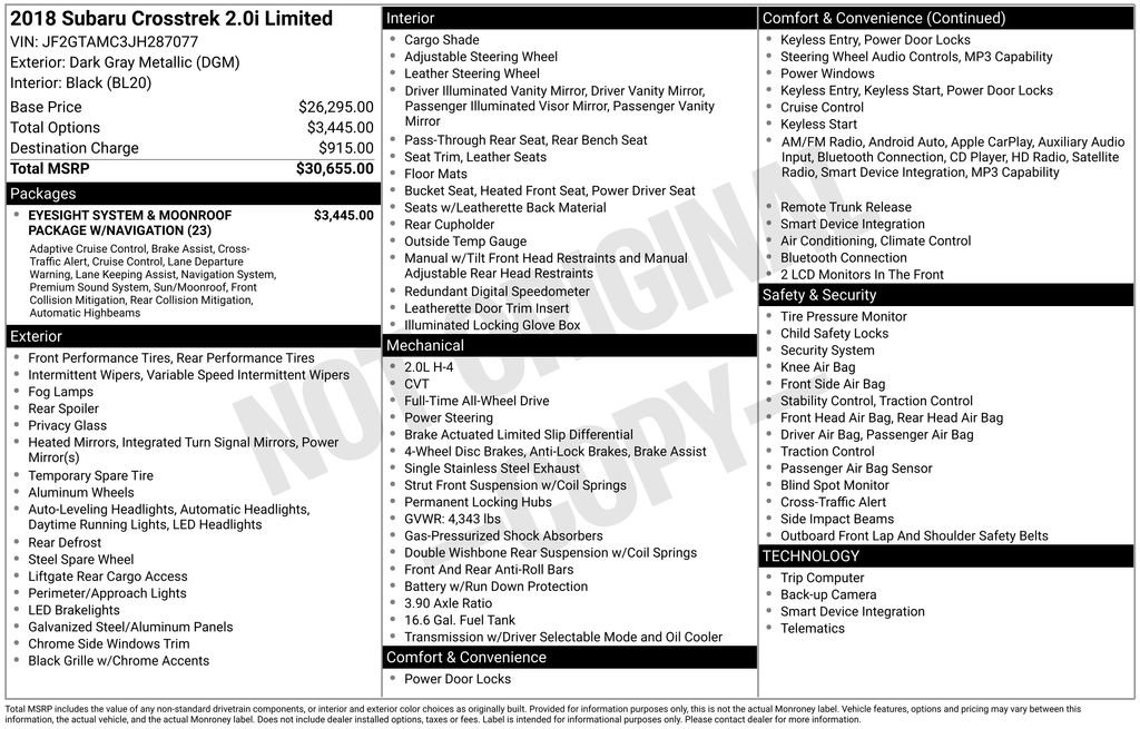 Used 2018 Subaru Crosstrek 2.0i Limited AWD/4WD image 4