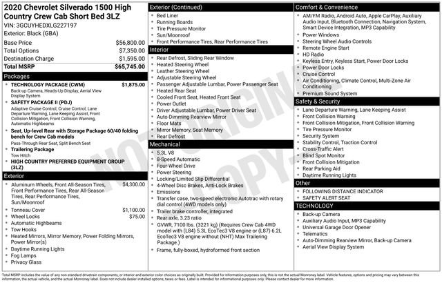 Used 2020 Chevrolet Silverado 1500 High Country w/ Technology Package AWD/4WD image 4