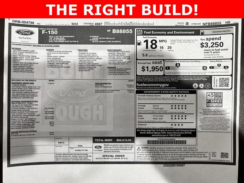 Used 2022 Ford F150 Tremor w/ Equipment Group 402A High AWD/4WD image 2