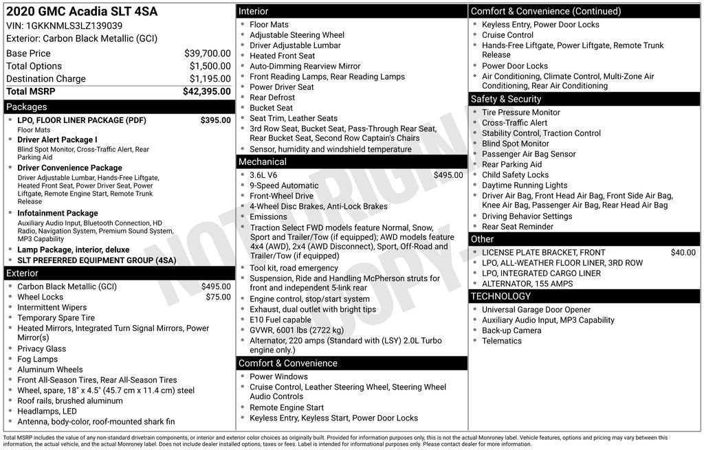 Used 2020 GMC Acadia SLT w/ LPO, Floor Liner Package FWD image 36