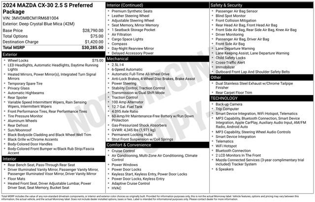 Used 2024 MAZDA CX-30 AWD 2.5 S w/ Preferred Package image 6
