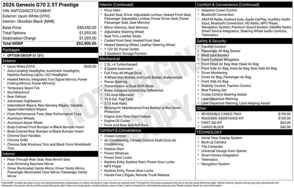 New 2026 Genesis G70 2.5T Prestige image 3