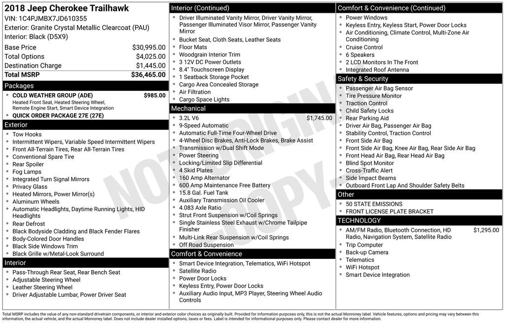 Used 2018 Jeep Cherokee Trailhawk w/ Cold Weather Group image 36