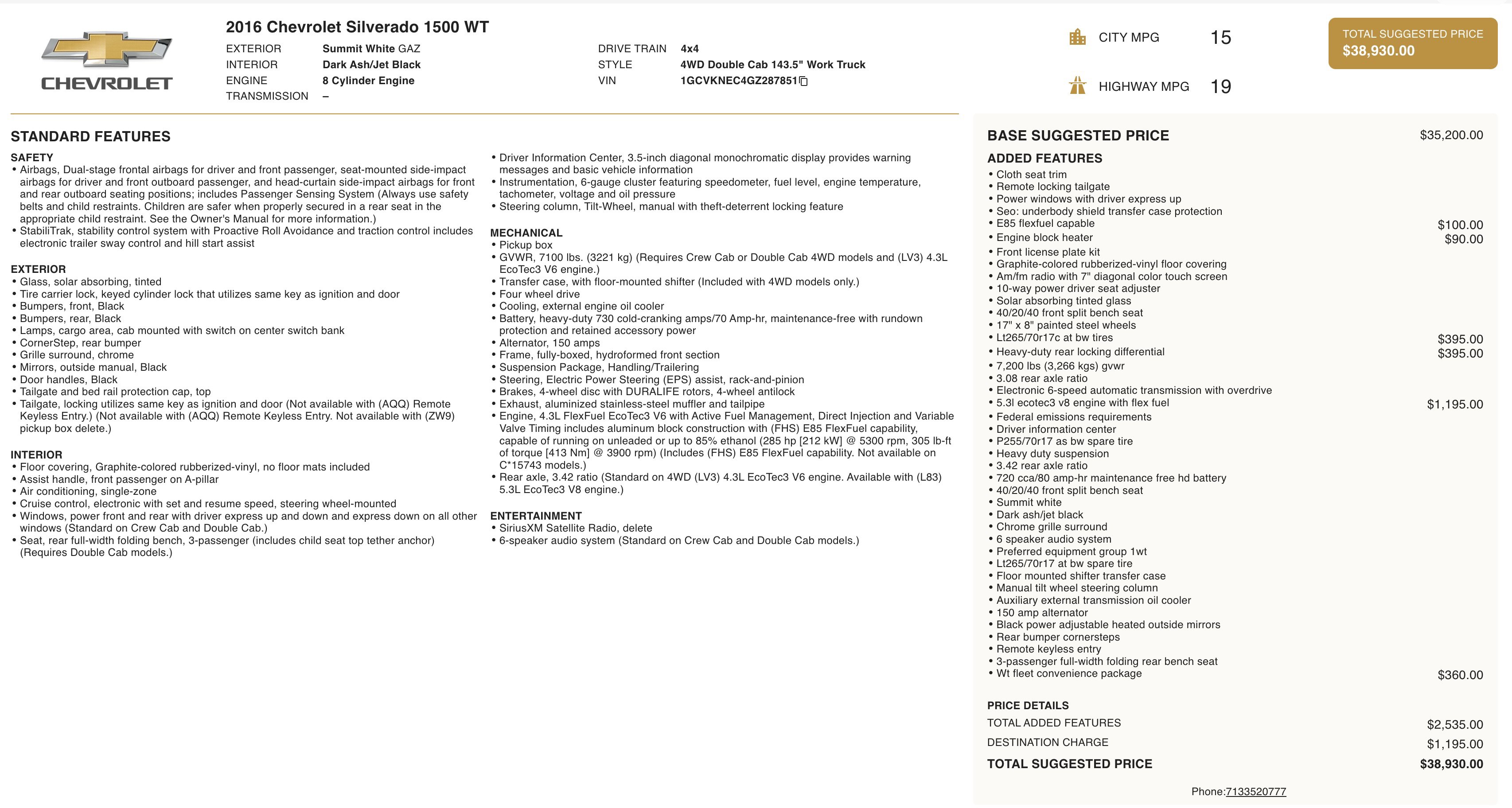 Used 2016 Chevrolet Silverado 1500 W/T w/ WT Fleet Convenience Package image 2