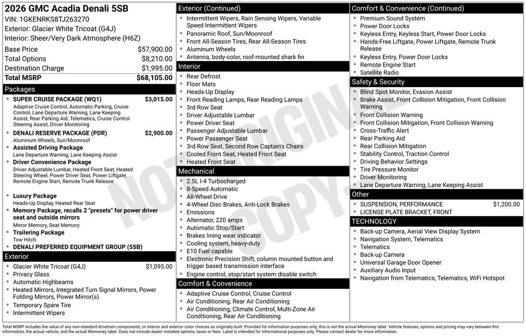 New 2026 GMC Acadia Denali w/ Super Cruise Package AWD/4WD image 6
