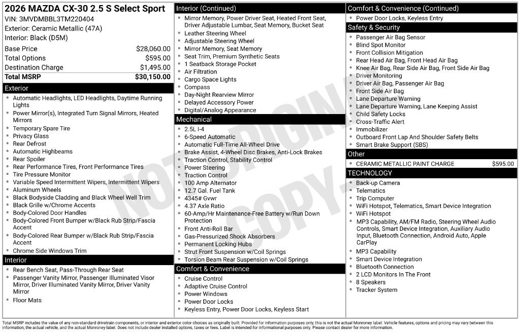 New 2026 MAZDA CX-30 AWD 2.5 S w/ Select Sport Pkg image 3