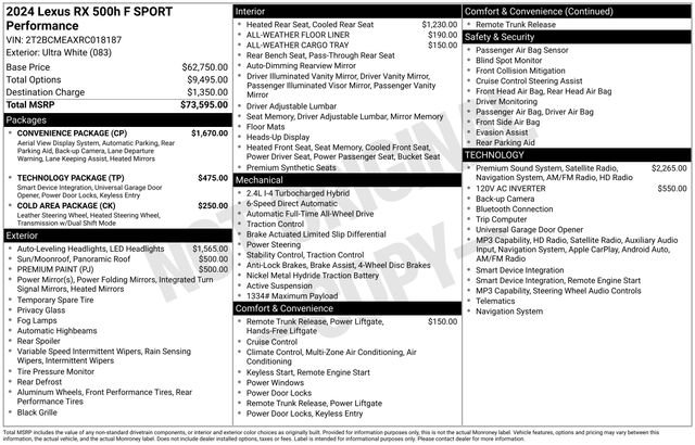 Used 2024 Lexus RX 500h F Sport w/ Convenience Package AWD/4WD image 31