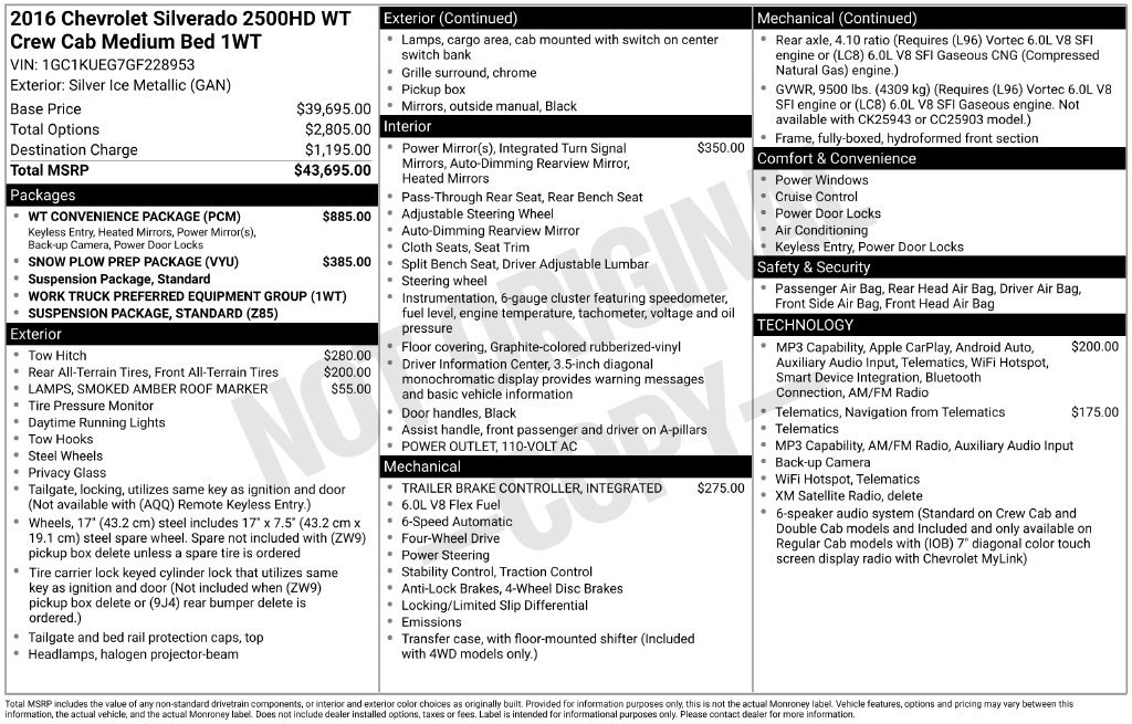 Used 2016 Chevrolet Silverado 2500 W/T w/ WT Convenience Package AWD/4WD image 24
