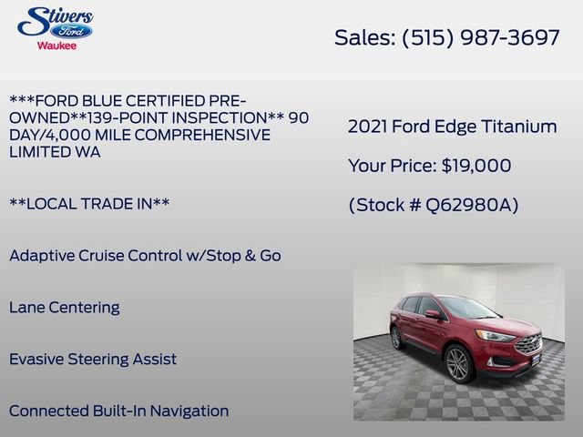 Certified 2021 Ford Edge Titanium w/ Class II Trailer Tow Package AWD/4WD image 16