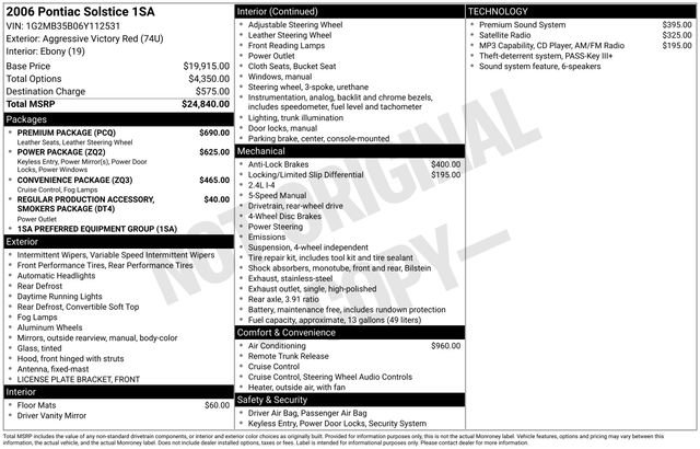 Used 2006 Pontiac Solstice Convertible w/ Premium Package RWD image 19