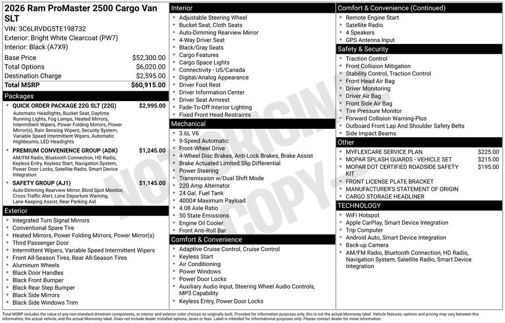 New 2026 RAM ProMaster 2500 w/ Quick Order Package 22G SLT FWD image 6