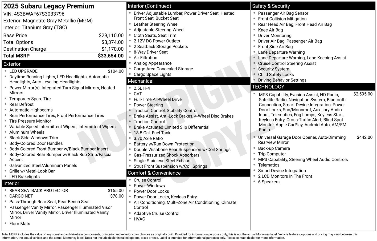 Certified 2025 Subaru Legacy Premium AWD/4WD image 32