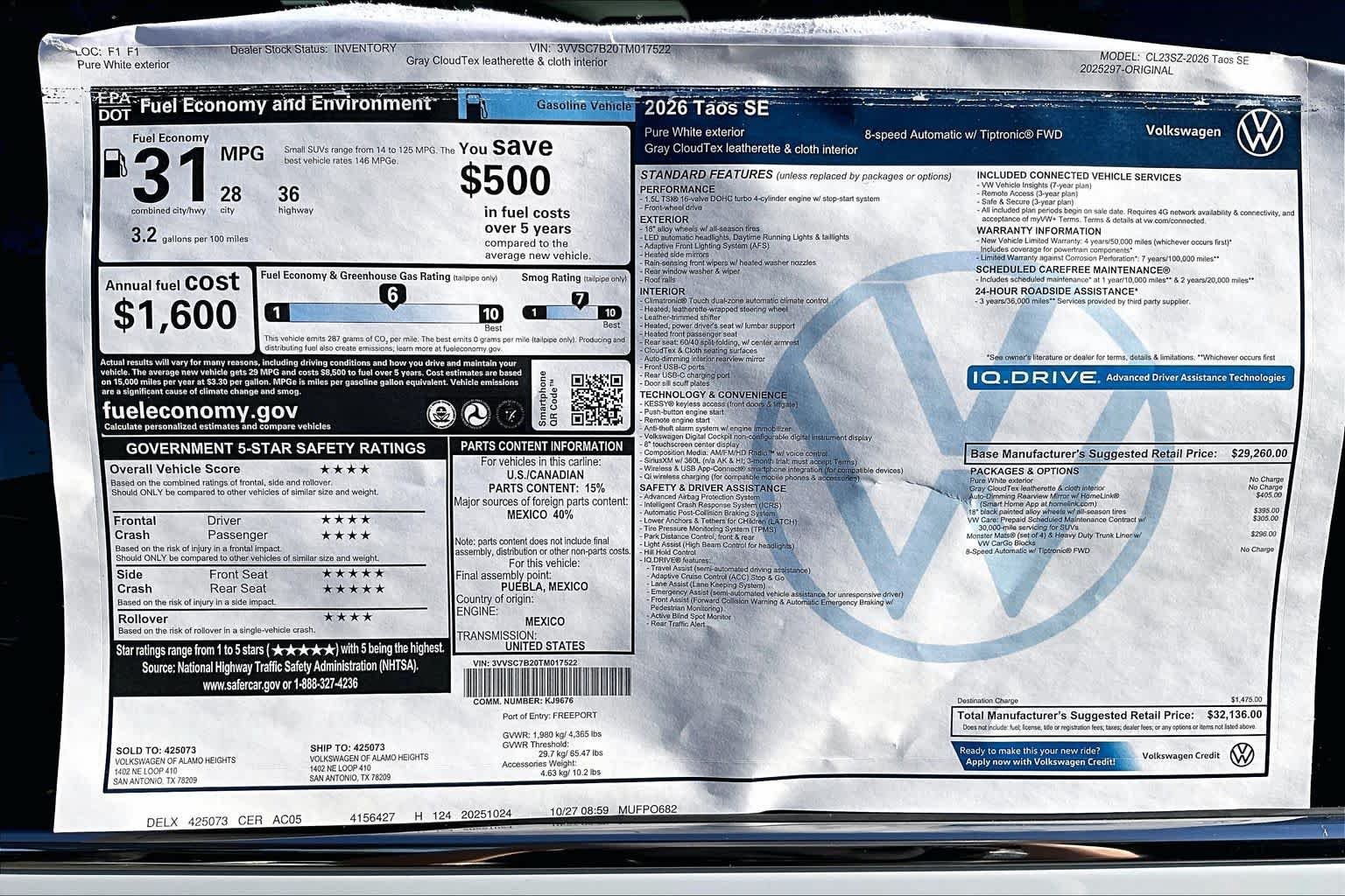 New 2026 Volkswagen Taos SE FWD image 19