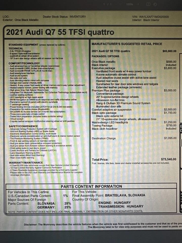 Used 2021 Audi Q7 3.0T Premium Plus w/ Executive Package AWD/4WD image 20