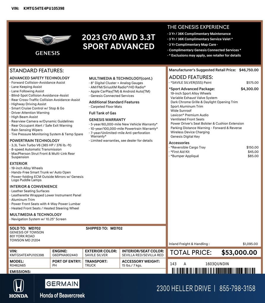 Used 2023 Genesis G70 3.3T w/ Sport Advanced Package AWD/4WD image 31
