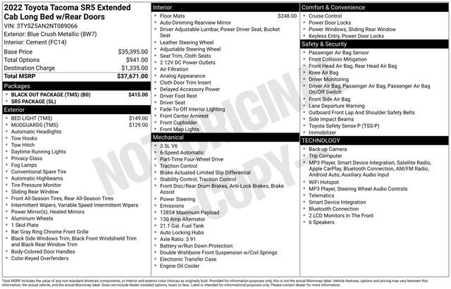 Certified 2022 Toyota Tacoma SR5 w/ Black Out Package (TMS) AWD/4WD image 30