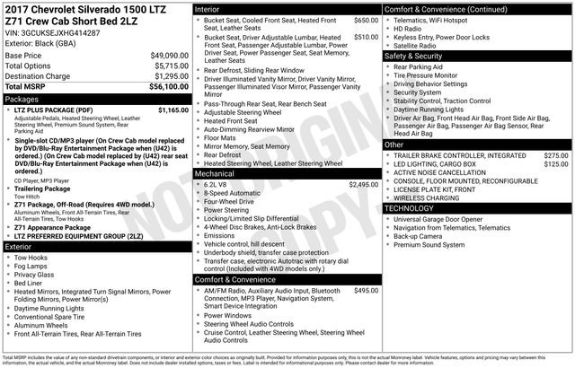 Used 2017 Chevrolet Silverado 1500 LTZ Z71 w/ LTZ Plus Package AWD/4WD image 34