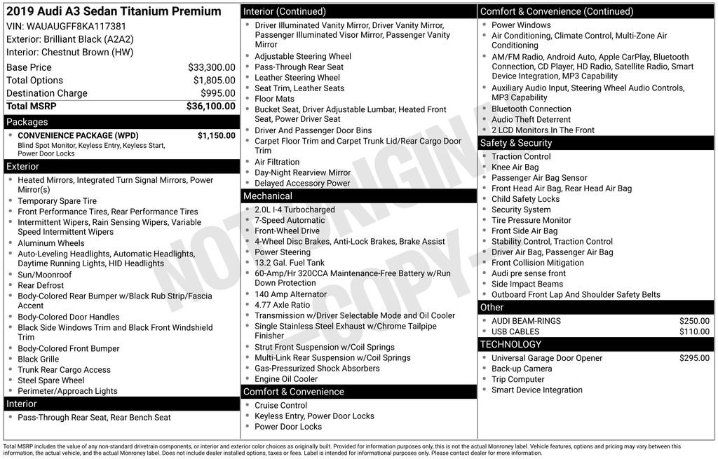 Used 2019 Audi A3 2.0T Titanium w/ Convenience Package FWD image 2