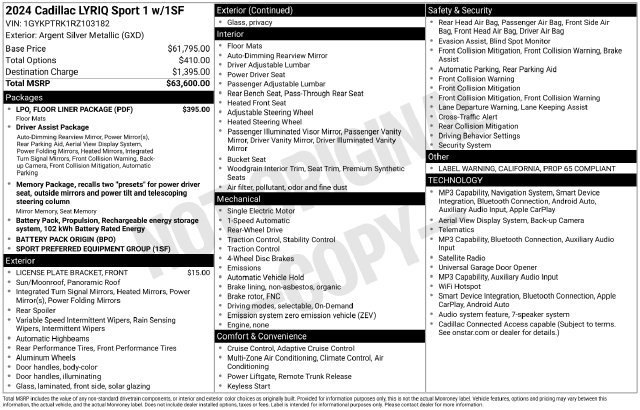 Used 2024 Cadillac Lyriq Sport w/ LPO, Floor Liner Package RWD image 46