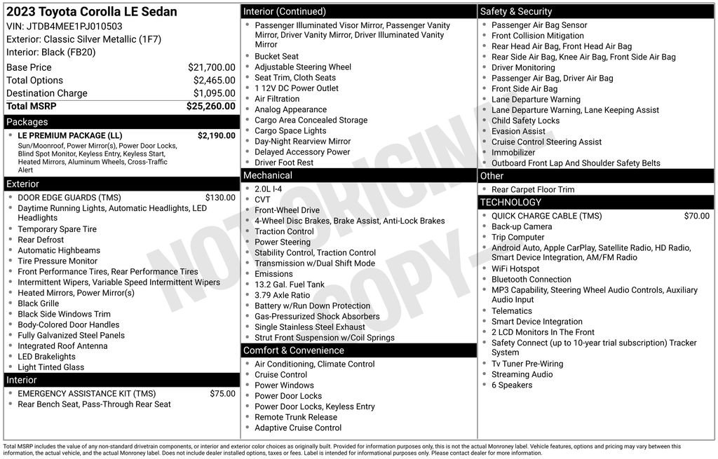 Used 2023 Toyota Corolla LE w/ LE Premium Package FWD image 35