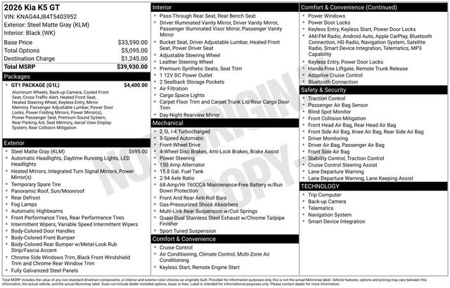 New 2026 Kia K5 GT w/ GT1 Package FWD image 31