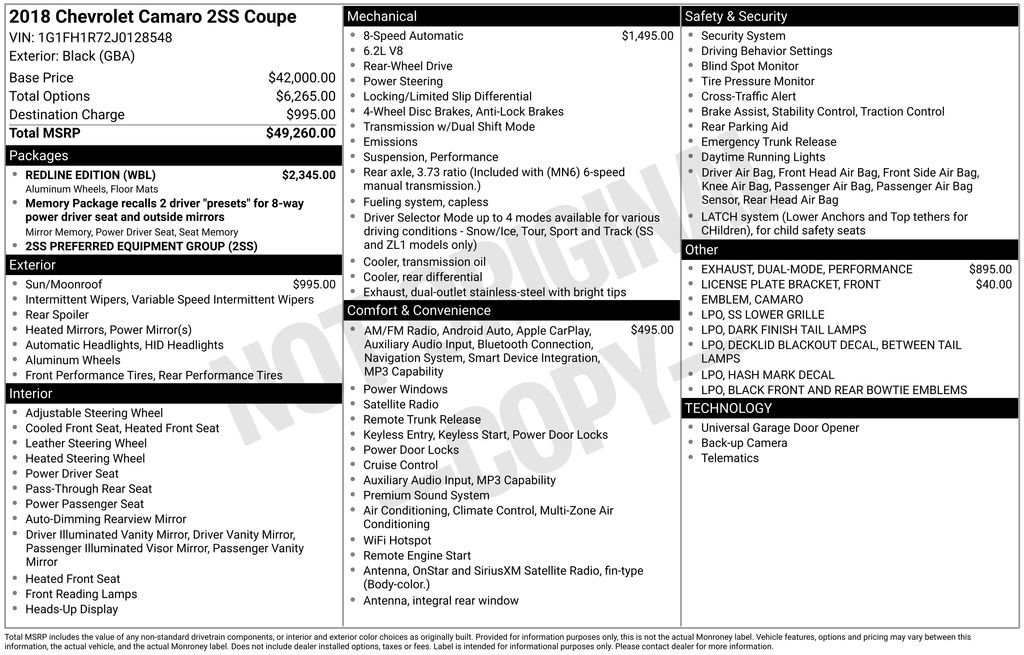 Used 2018 Chevrolet Camaro SS w/ Redline Edition RWD image 43