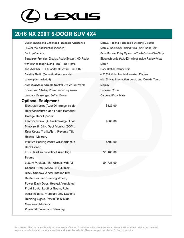 Used 2016 Lexus NX 200t AWD w/ Luxury Package image 4