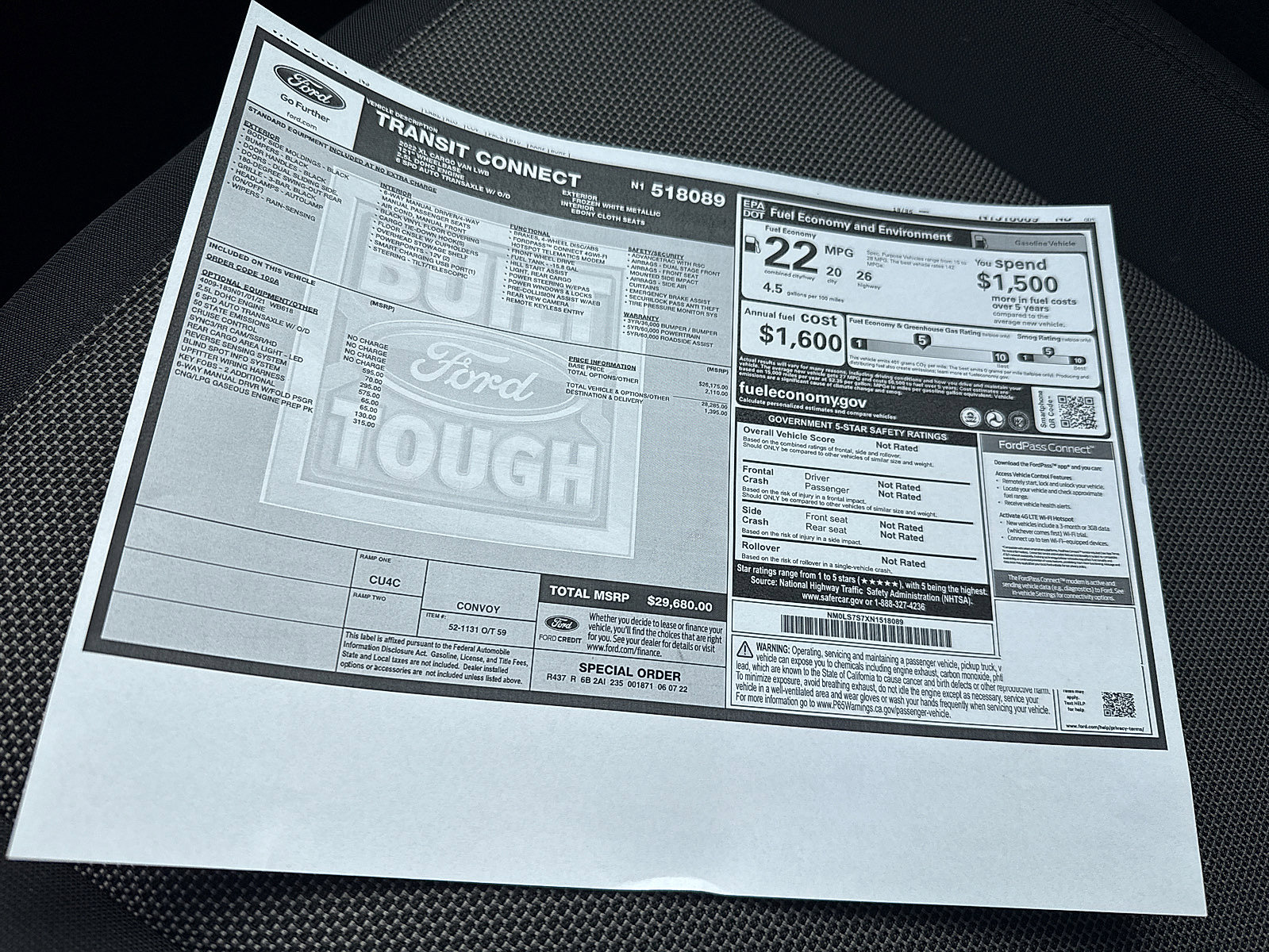 Used 2022 Ford Transit Connect XL w/ CNG/LPG Engine Prep Package image 52