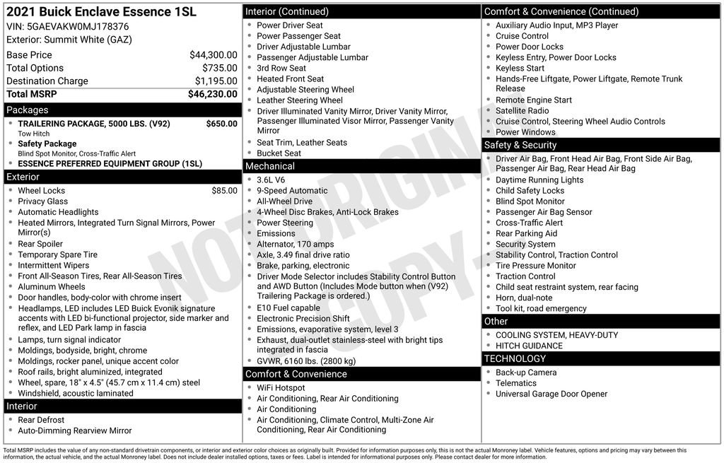 Used 2021 Buick Enclave Essence w/ Trailering Package, 5000 lbs. image 12