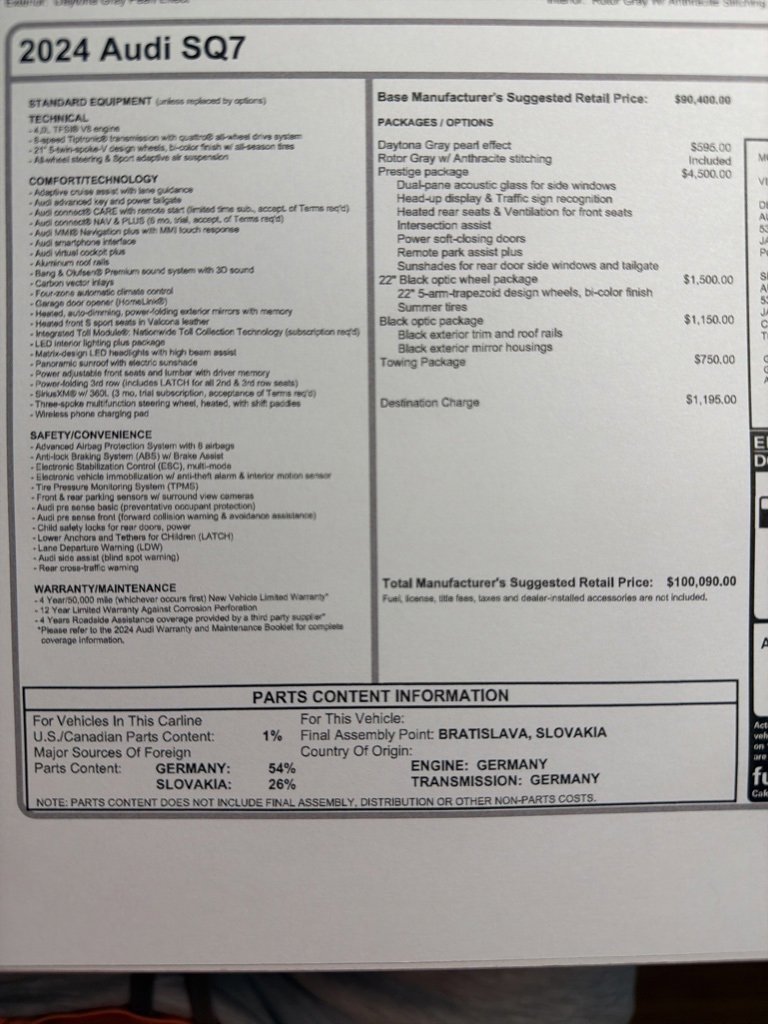 Used 2024 Audi SQ7 Prestige w/ Prestige Package image 8