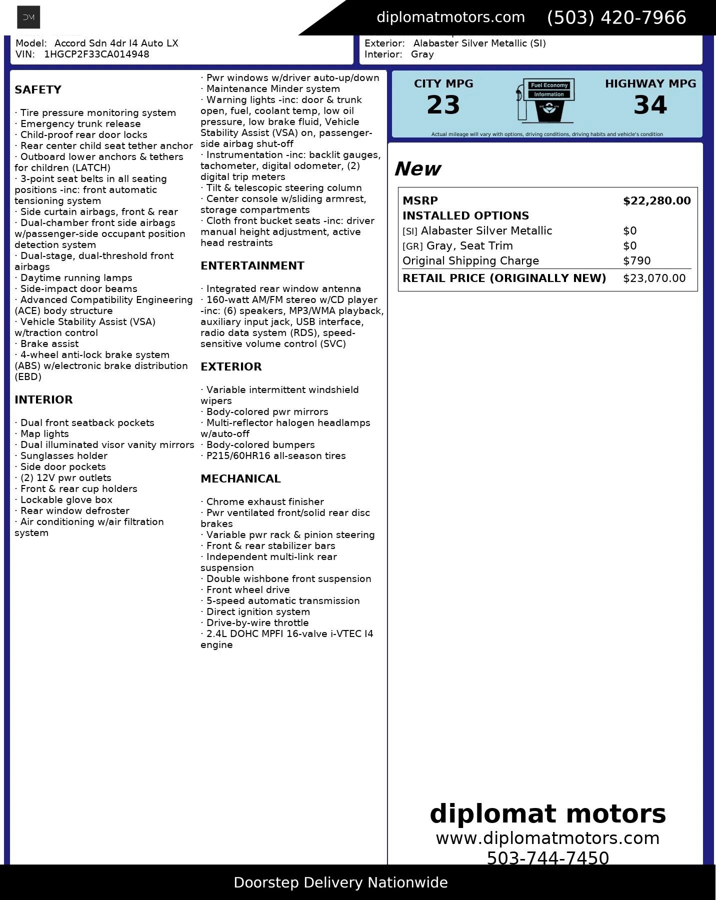 Used 2012 Honda Accord LX image 2