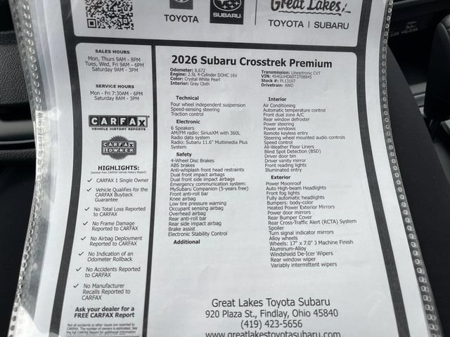 Certified 2026 Subaru Crosstrek 2.5i Premium AWD/4WD image 28