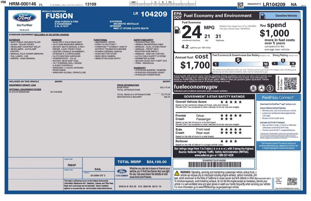 Certified 2020 Ford Fusion S image 5