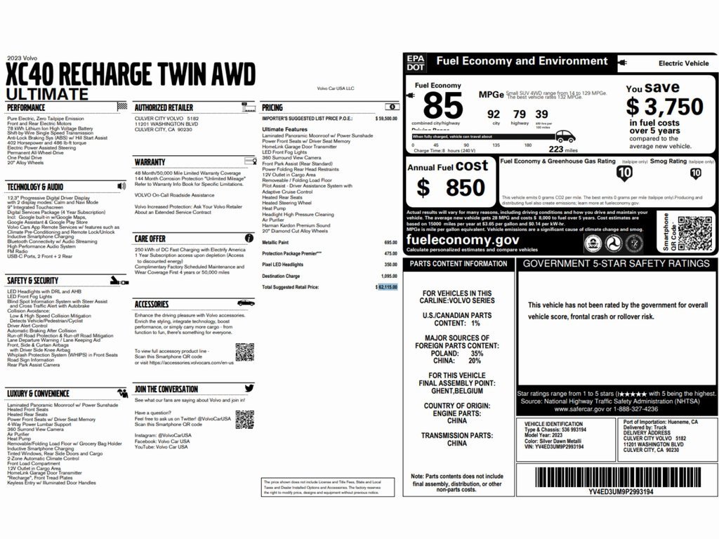 Used 2023 Volvo XC40 Recharge Ultimate w/ Protection Package Premier image 2
