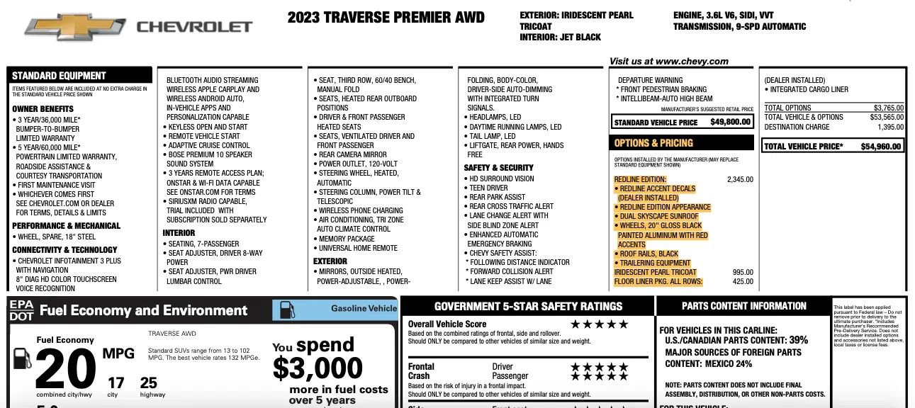 Used 2023 Chevrolet Traverse Premier w/ Redline Edition AWD/4WD image 2