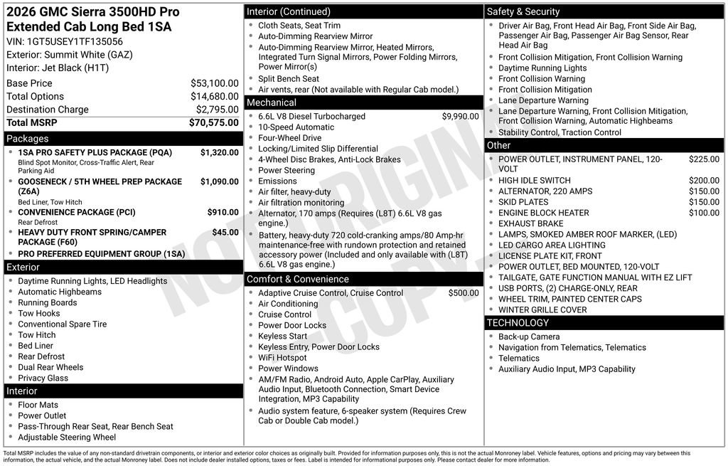 New 2026 GMC Sierra 3500 Pro w/ 1SA Pro Safety Plus Package image 44