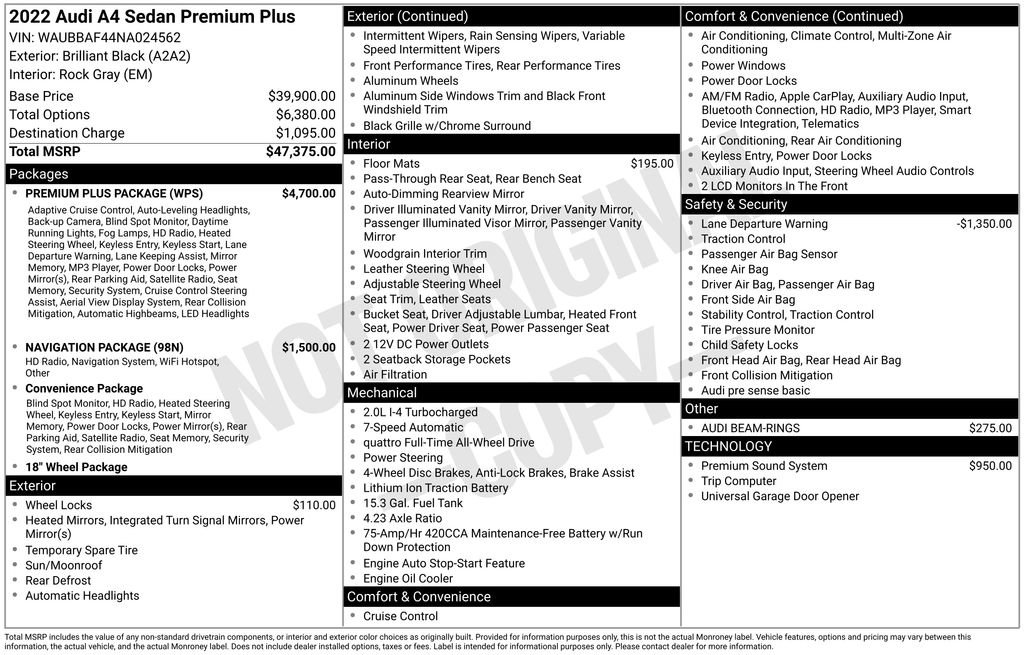 Used 2022 Audi A4 2.0T Premium Plus w/ Premium Plus Package image 49