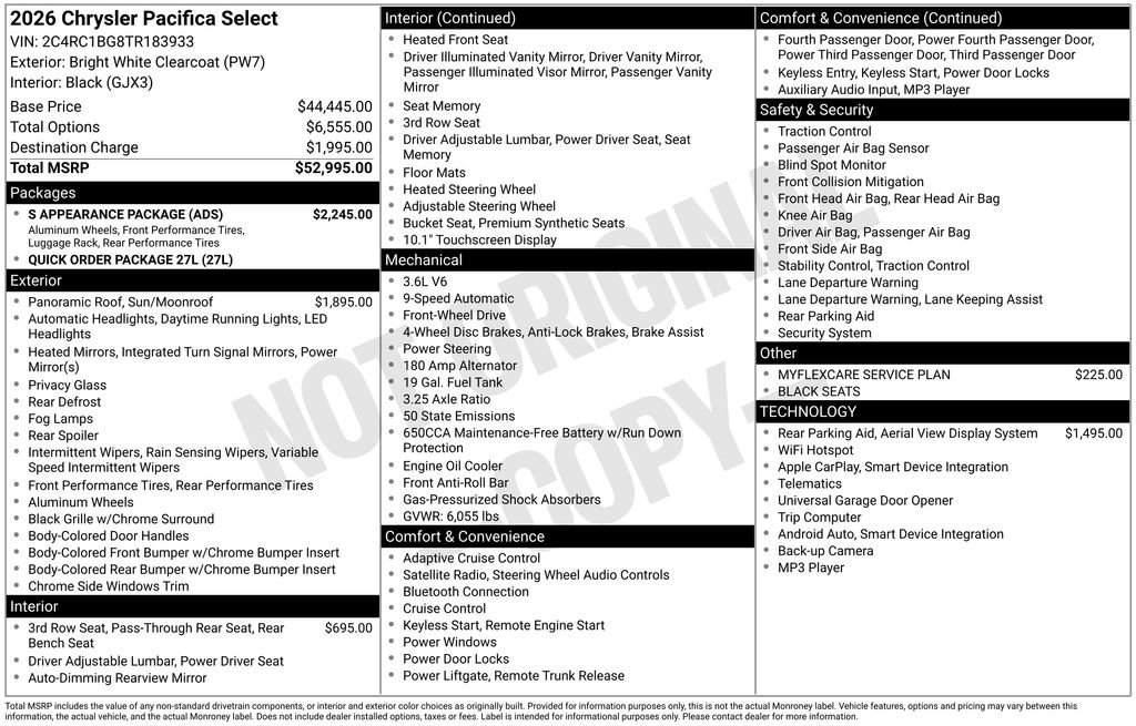 New 2026 Chrysler Pacifica Select w/ S Appearance Package FWD image 6
