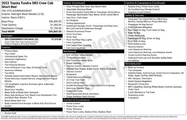 Used 2022 Toyota Tundra SR5 w/ SR5 Convenience Package AWD/4WD image 28