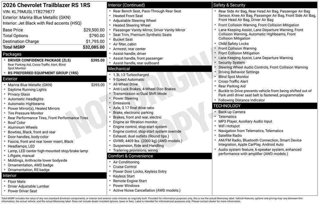 New 2026 Chevrolet TrailBlazer RS w/ Driver Confidence Package AWD/4WD image 10
