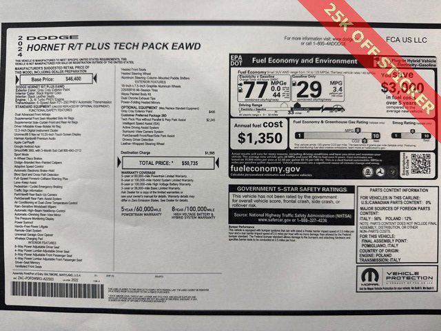 Used 2024 Dodge Hornet R/T Plus w/ Tech Pack Plus w/o Parking image 42