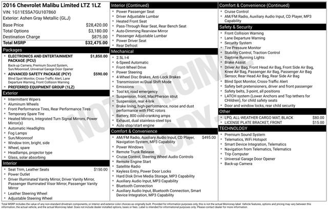 Certified 2016 Chevrolet Malibu LTZ FWD image 37