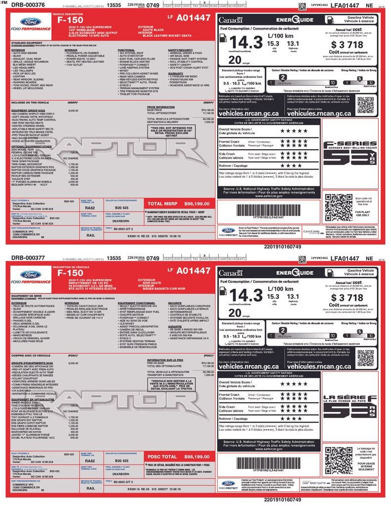 Certified 2020 Ford F150 Raptor w/ Equipment Group 802A Luxury AWD/4WD image 37