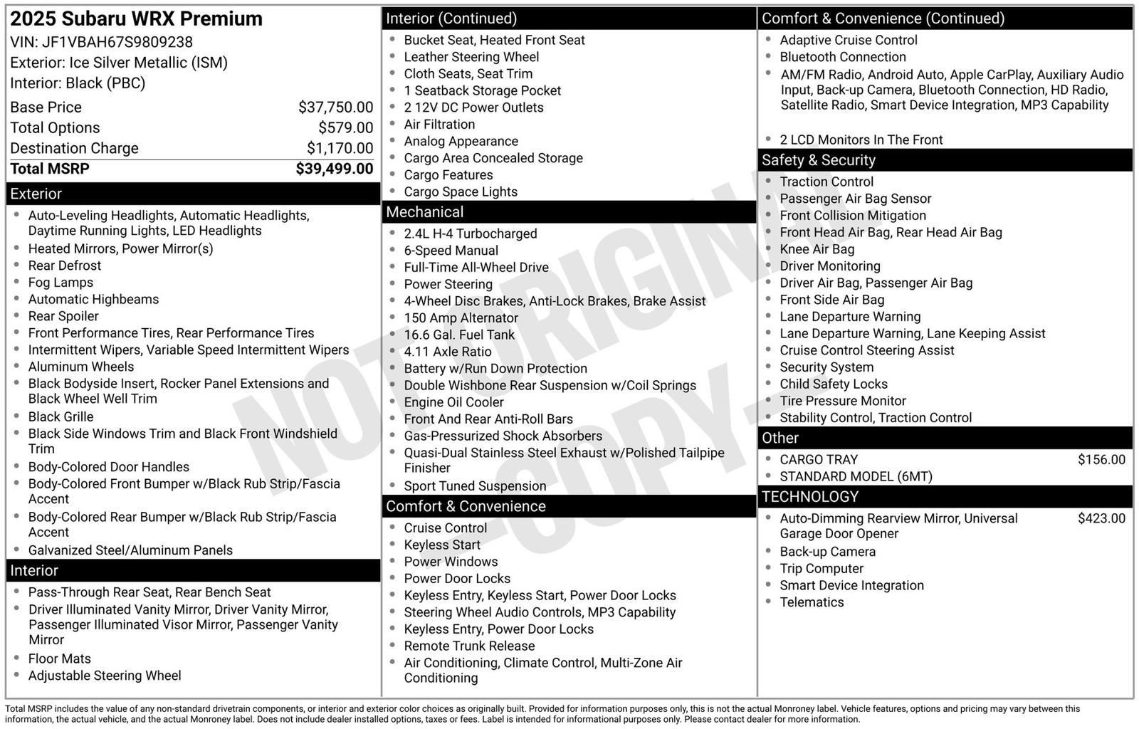 Certified 2025 Subaru WRX Premium AWD/4WD image 3