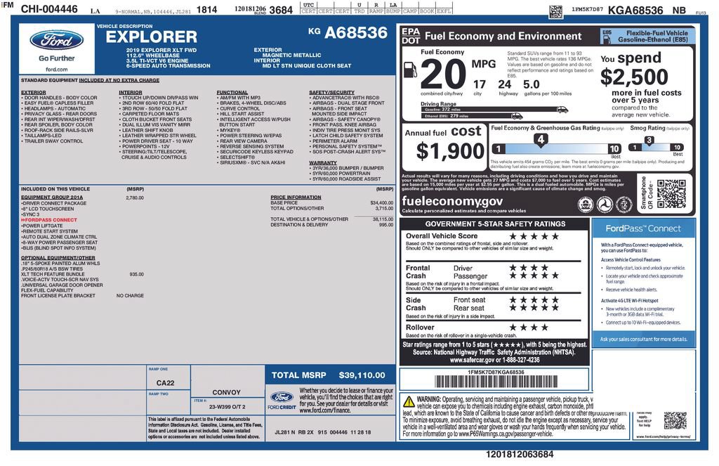 Certified 2019 Ford Explorer XLT w/ Equipment Group 201A FWD image 36