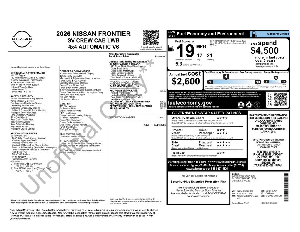 New 2026 Nissan Frontier SV w/ All-Weather Content Package image 6